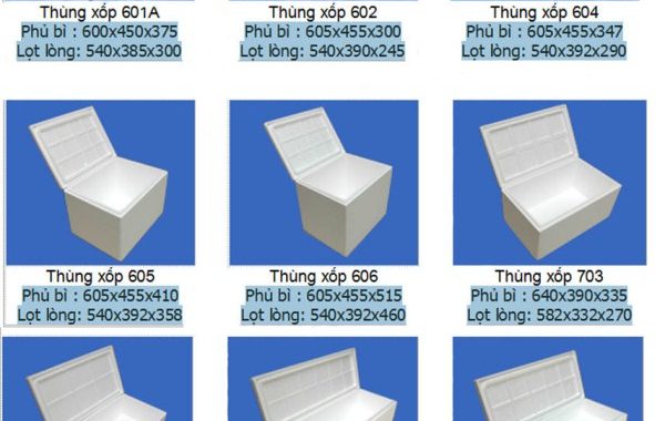Kích thước thùng xốp và quy cách thùng mút xốp